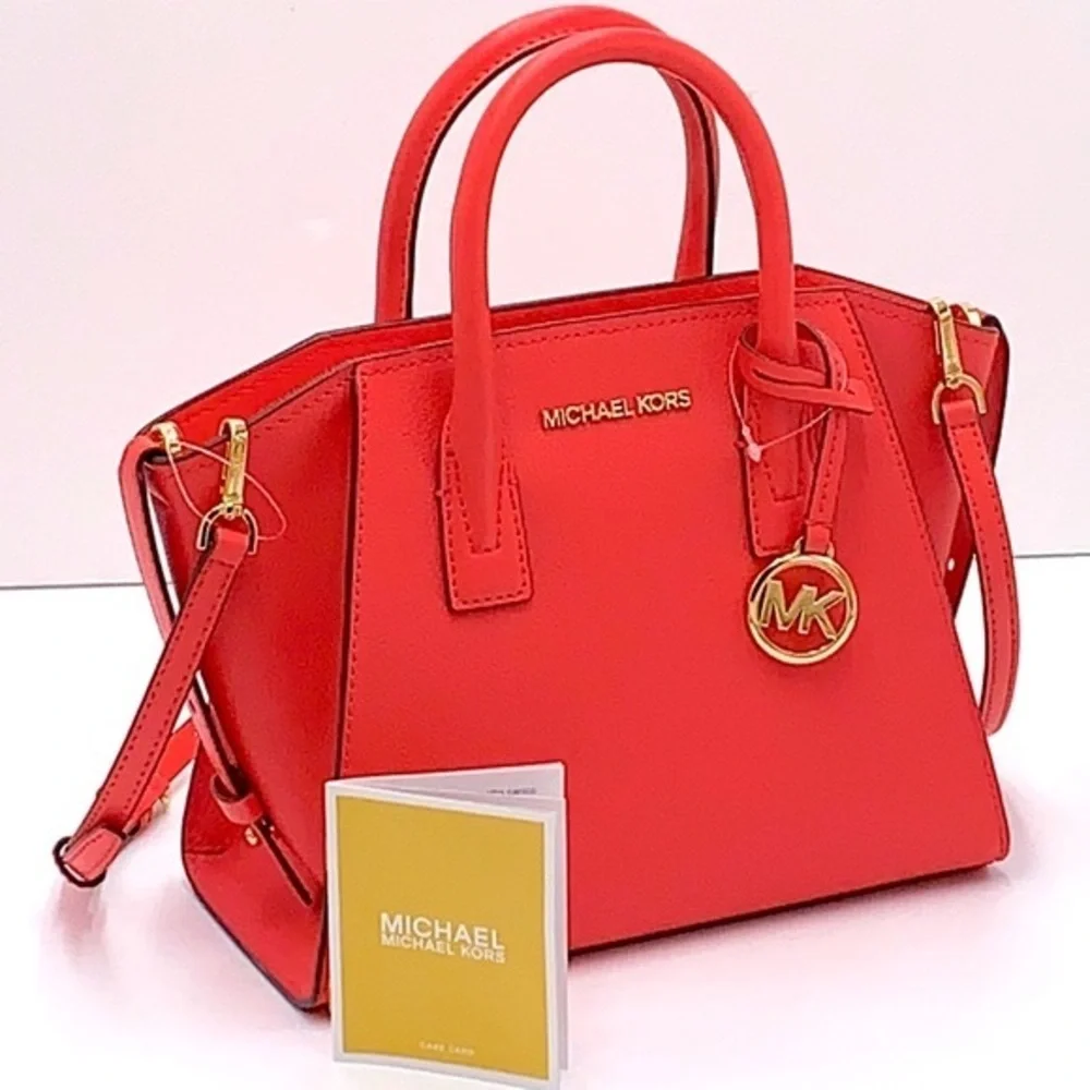 Michael Kors Avril Small Leather Top-Zip Satchel CORAL REFF color